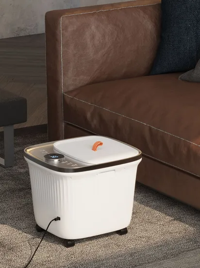 Multifunctional portable foot therapy basin for hydrotherapy, heated acupressure bubble foot stone bath massager