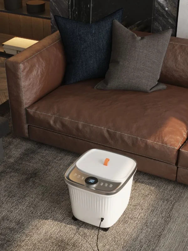 Multifunctional portable foot therapy basin for hydrotherapy, heated acupressure bubble foot stone bath massager