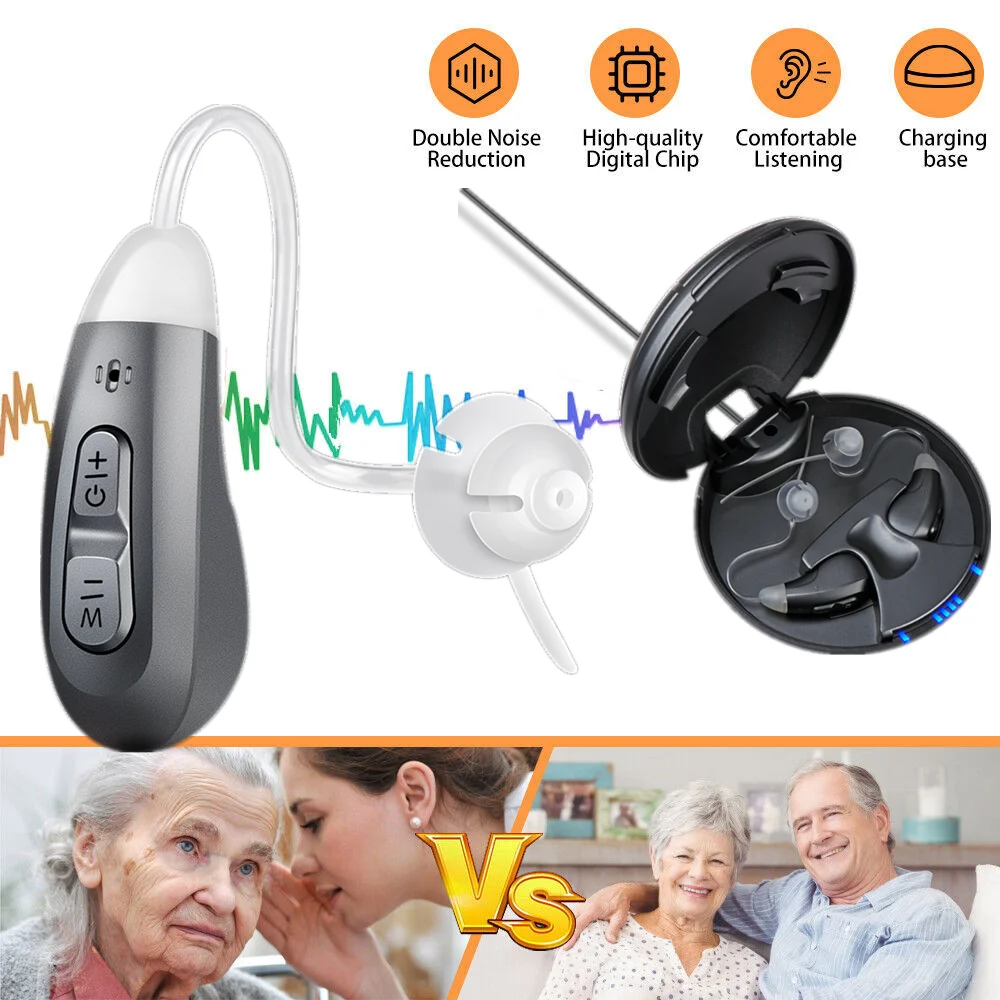 JINGHAO Digital Hearing Aids Rechargeable Invisible BTE Hearing Loss Ear Aids Sound Device for Elderly