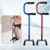 Double Curved Handrails Design Four-legged Crutches for Adults , Non-slip Four-corner Walking Stick,Get Up Walkers for Elderly
