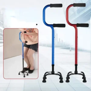 Double Curved Handrails Design Four-legged Crutches for Adults , Non-slip Four-corner Walking Stick,Get Up Walkers for Elderly