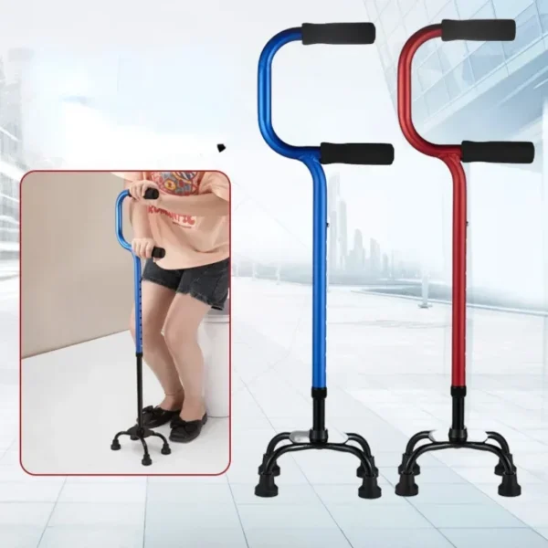Double Curved Handrails Design Four-legged Crutches for Adults , Non-slip Four-corner Walking Stick,Get Up Walkers for Elderly