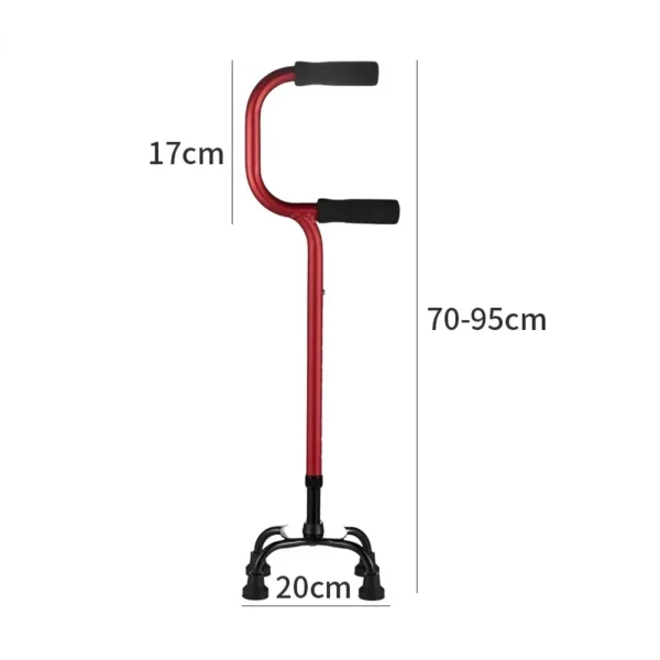 Double Curved Handrails Design Four-legged Crutches for Adults , Non-slip Four-corner Walking Stick,Get Up Walkers for Elderly