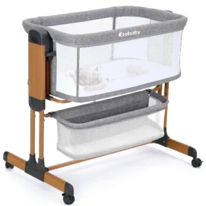 3-in-1 Adjustable Rocking Bassinet with Wheels, Storage Basket, and Mesh Sides for Baby