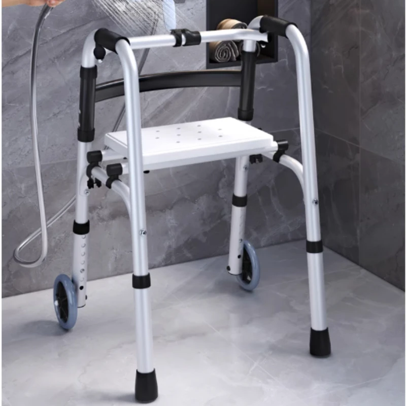 Walking Aids Walker with Seat for Seniors, Can Bath and Rehabilitation Rollator Walker, Four-legged Cane Hand-held Support Frame